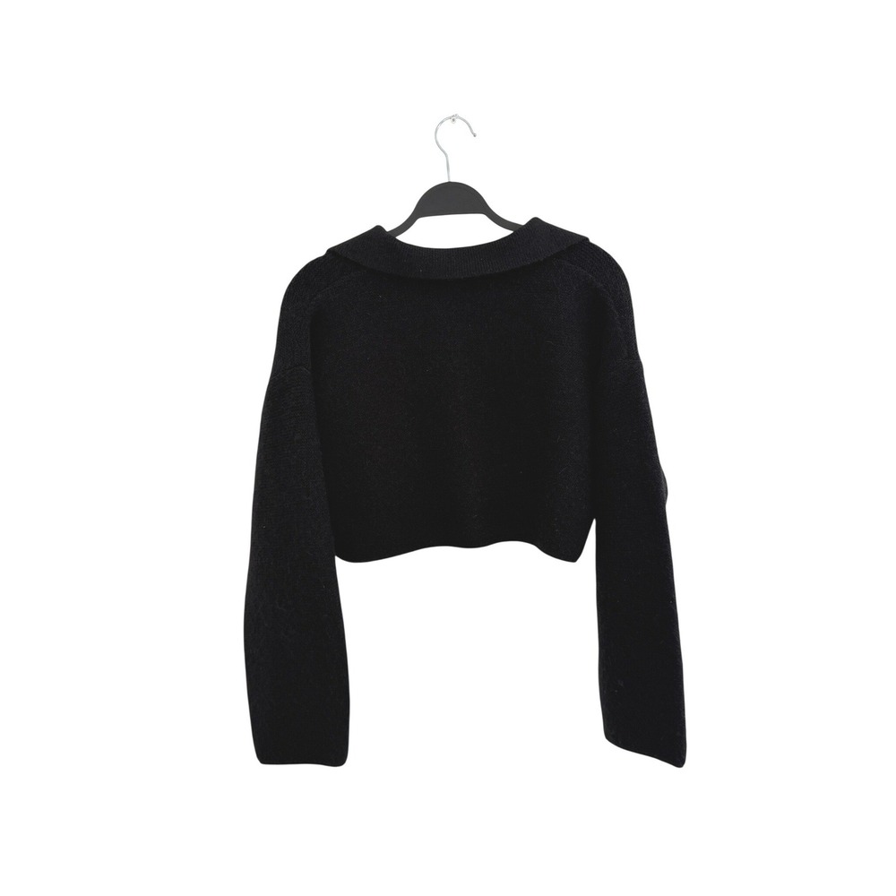 OAK + FORT Black Collared Cropped V-Neck Sweater S Minimalist Basic - Picture 3 of 8